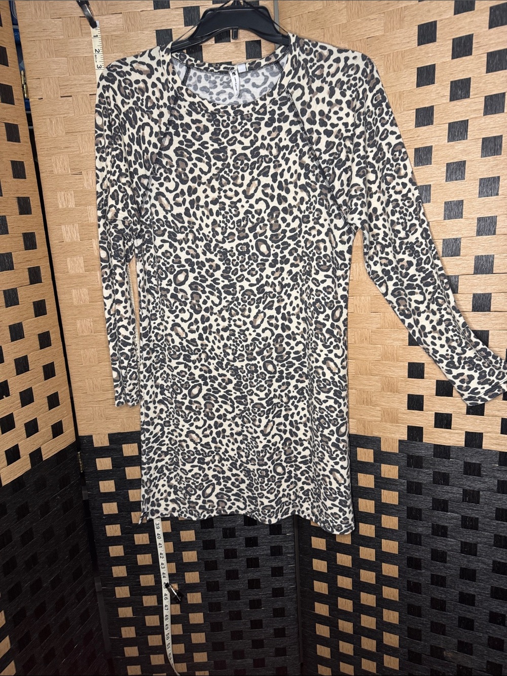 Cable & Gauge Beige and Black Leopard Print Long Sleeve Dress